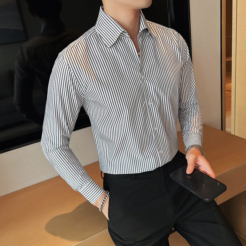 Men's Large V Non-ironing Striped Shirt - Image 8