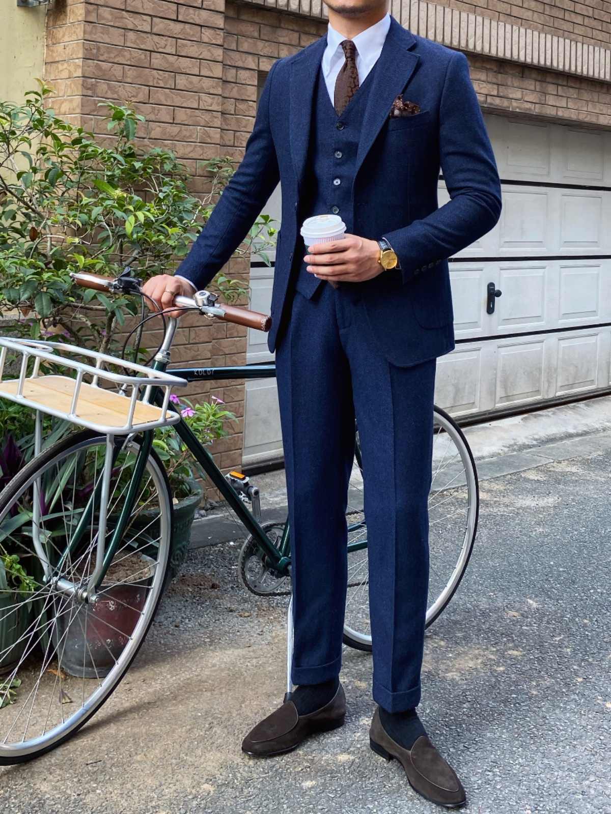 Autumn Winter Retro Herringbone Wool Slim Fit Men's Suits - Image 4