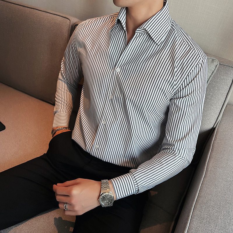 Men's Large V Non-ironing Striped Shirt - Image 4