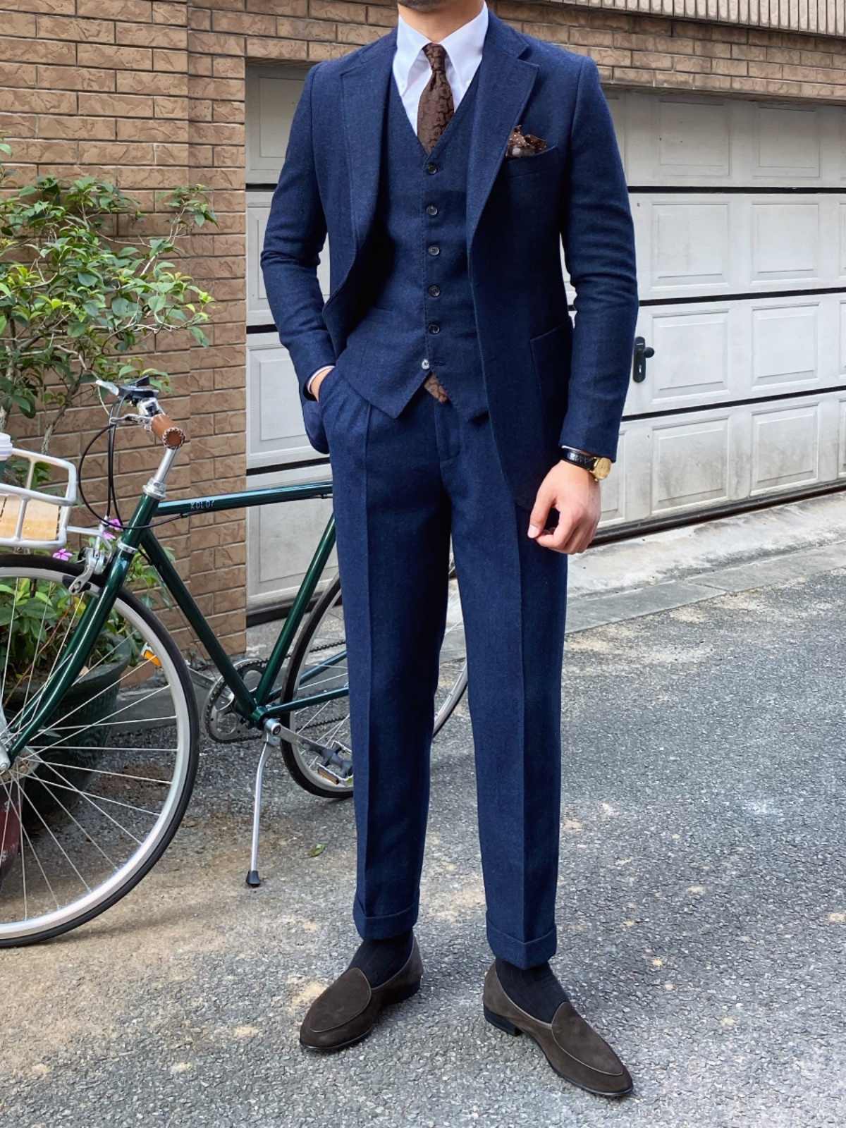 Autumn Winter Retro Herringbone Wool Slim Fit Men's Suits - Image 9